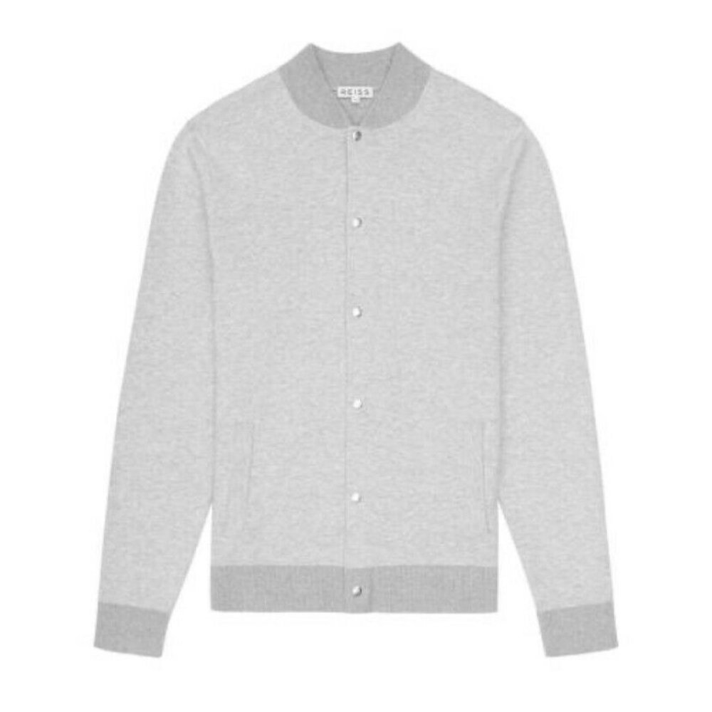 REISS Grey Fraiser Knitted Cotton Bomber Jacket - Picture 1 of 10